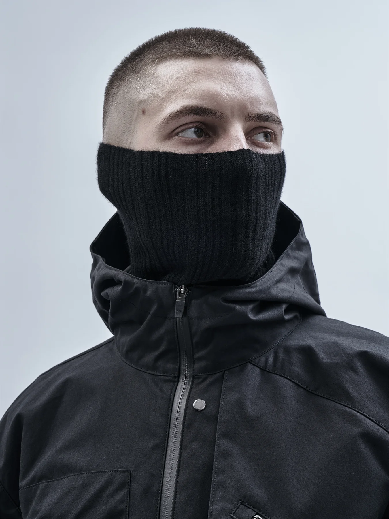 Enfin Levé black cashmere neck gaiter, knitted in Mongolia by HYPECHASE