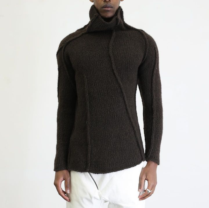 Leon Emanuel Blanck dark yak wool sweater with high collar, knitted in Mongolia by HYPECHASE